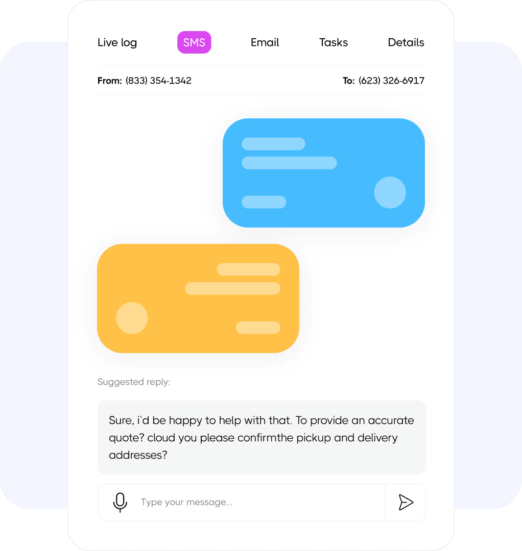 AI suggesting SMS replies to customer inquiries about a quote