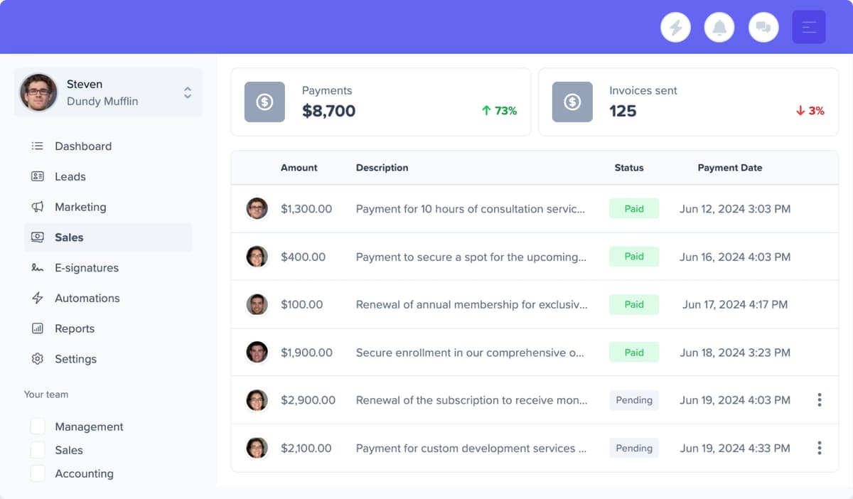 Sales payments and invoices