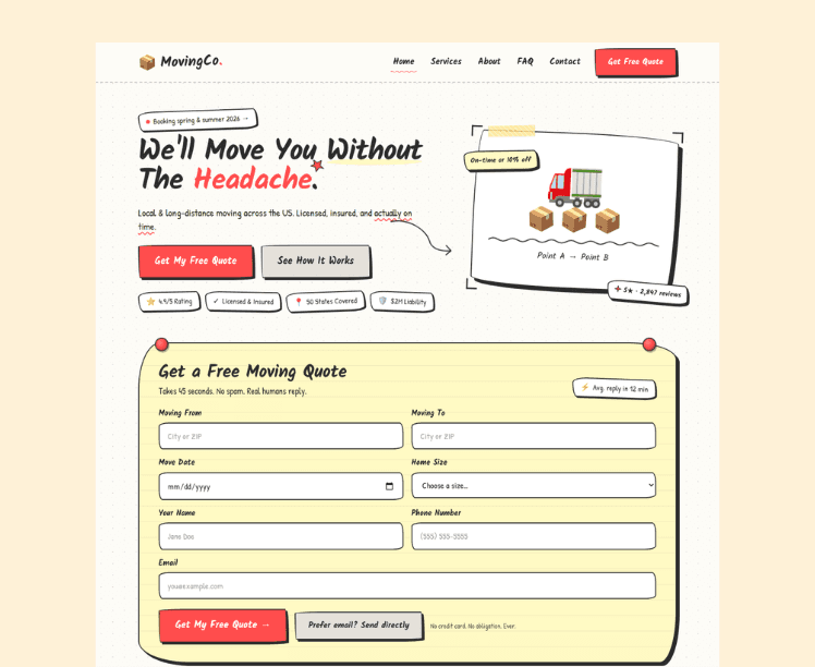 MovingCo — moving company website built by Network Leads