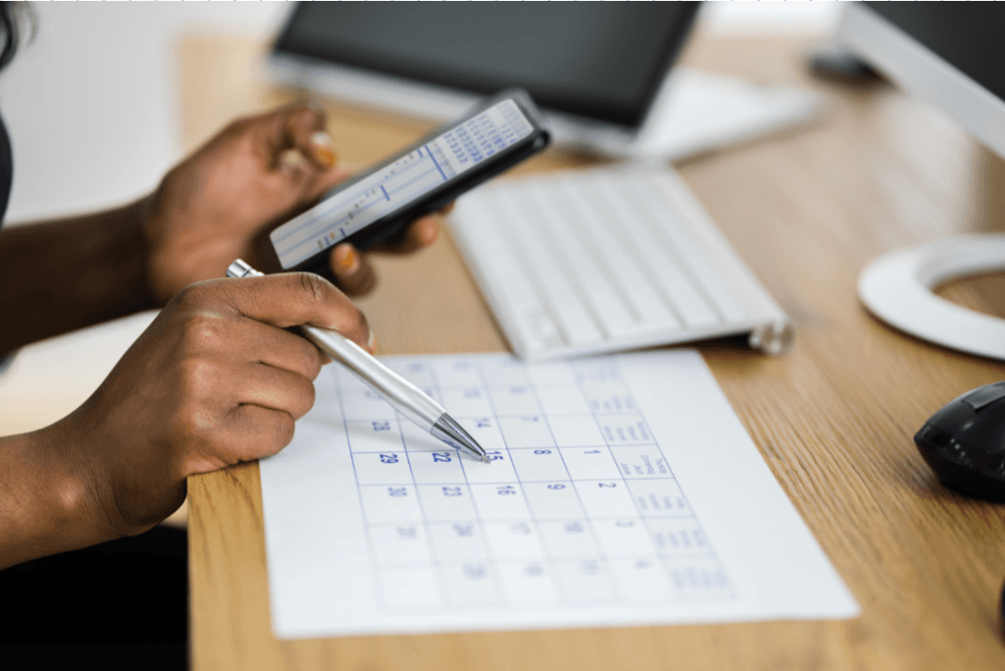 a calendar with jobs,