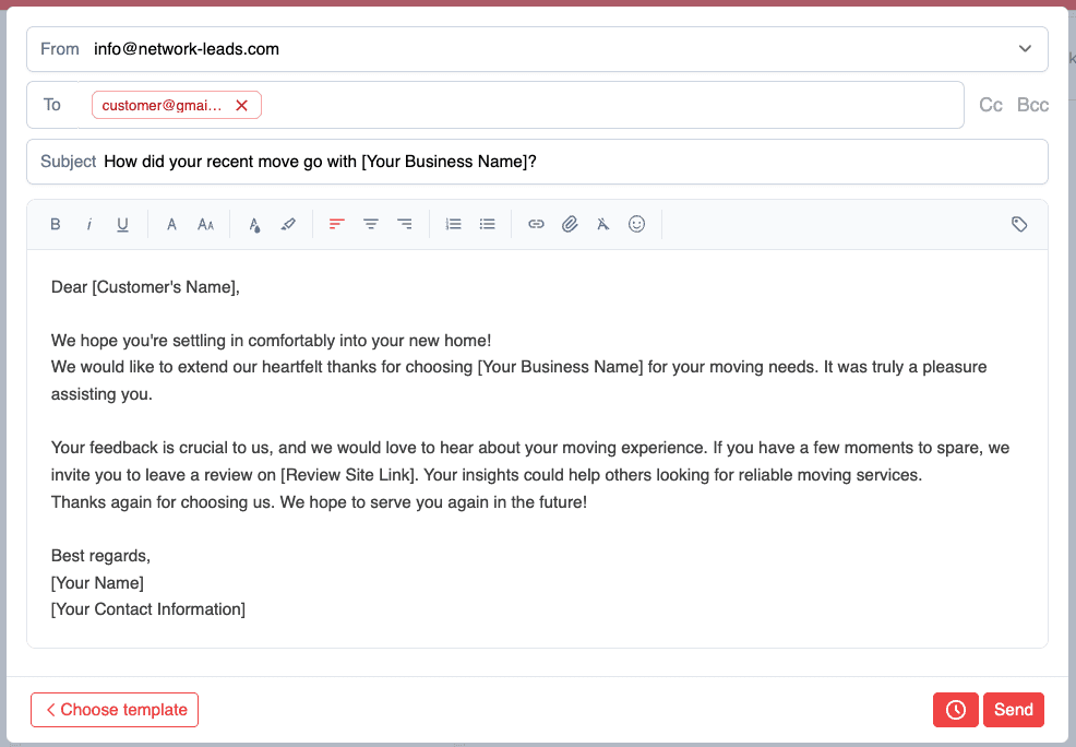 Moving Company Review Email Templates