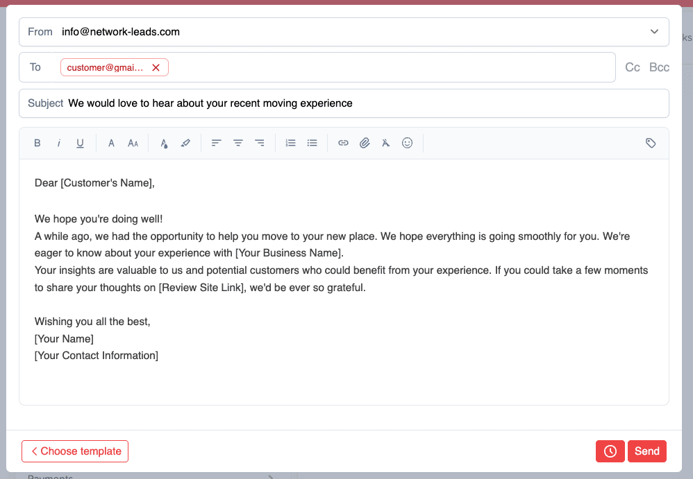Moving Company Review Email Templates