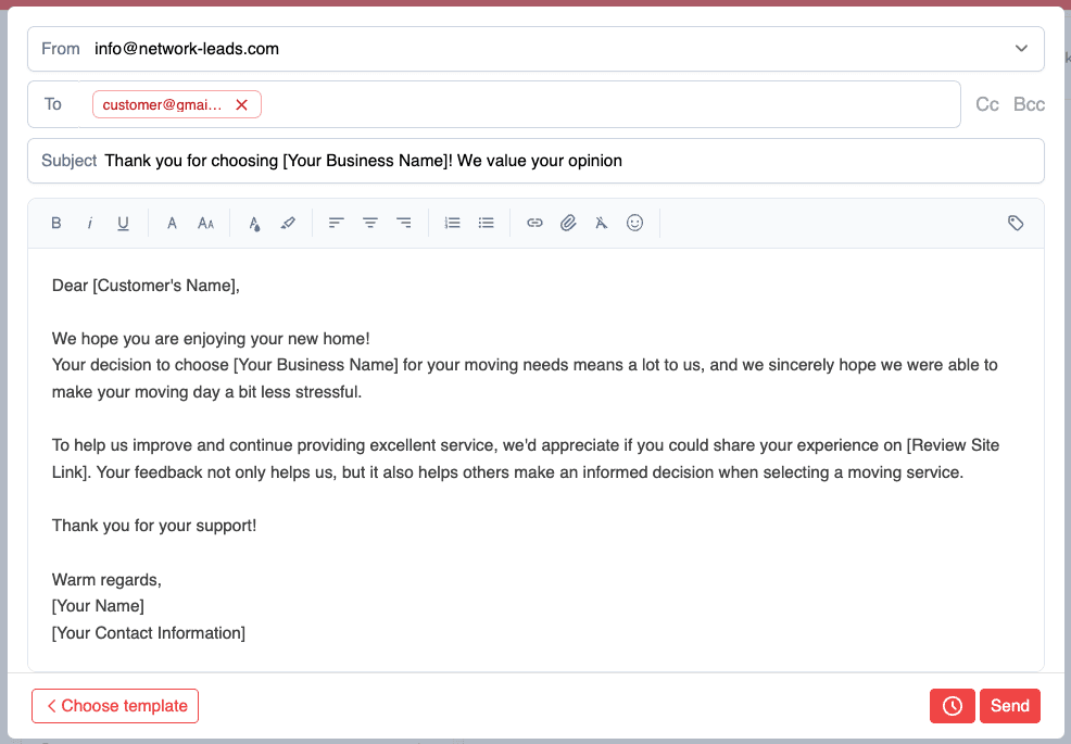 Moving Company Review Email Templates