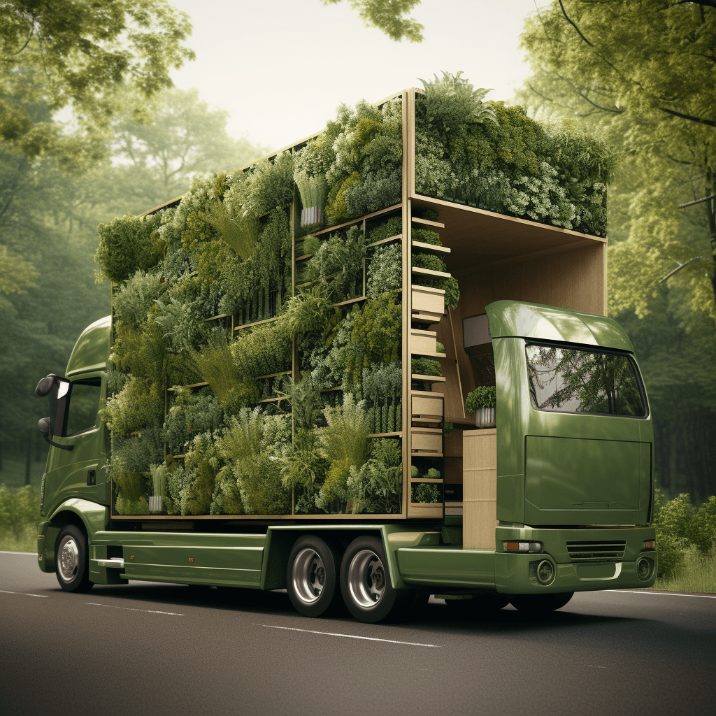 Professional moving crew loading eco-friendly packing materials into a green moving truck, supporting community sustainability.