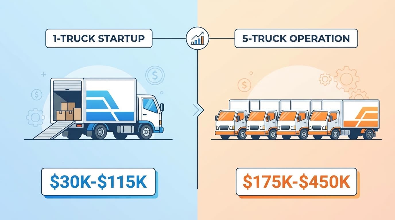 Budget comparison: 1-truck startup vs 5-truck operation