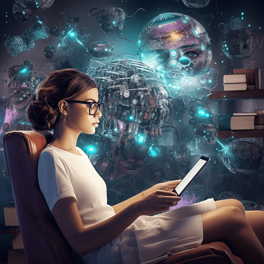 A woman brainstorming content ideas with a ChatGPT AI chatbot