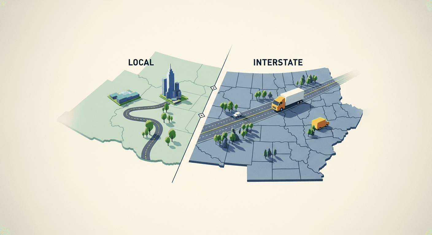 Map showing local vs interstate moving company regulatory requirements