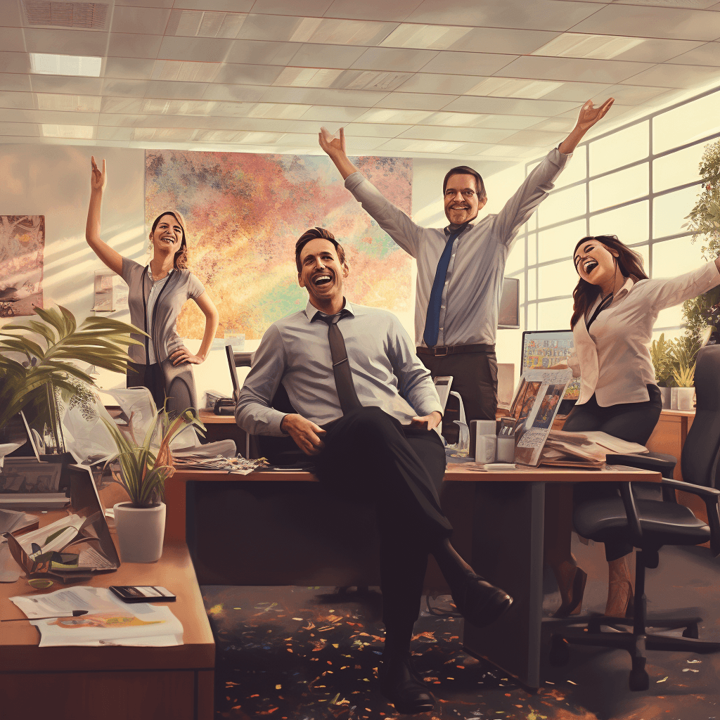 picture of happy employees, office environment