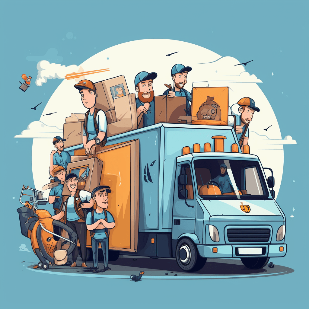moving company, helpfull staff, cartoon style --v 5.2