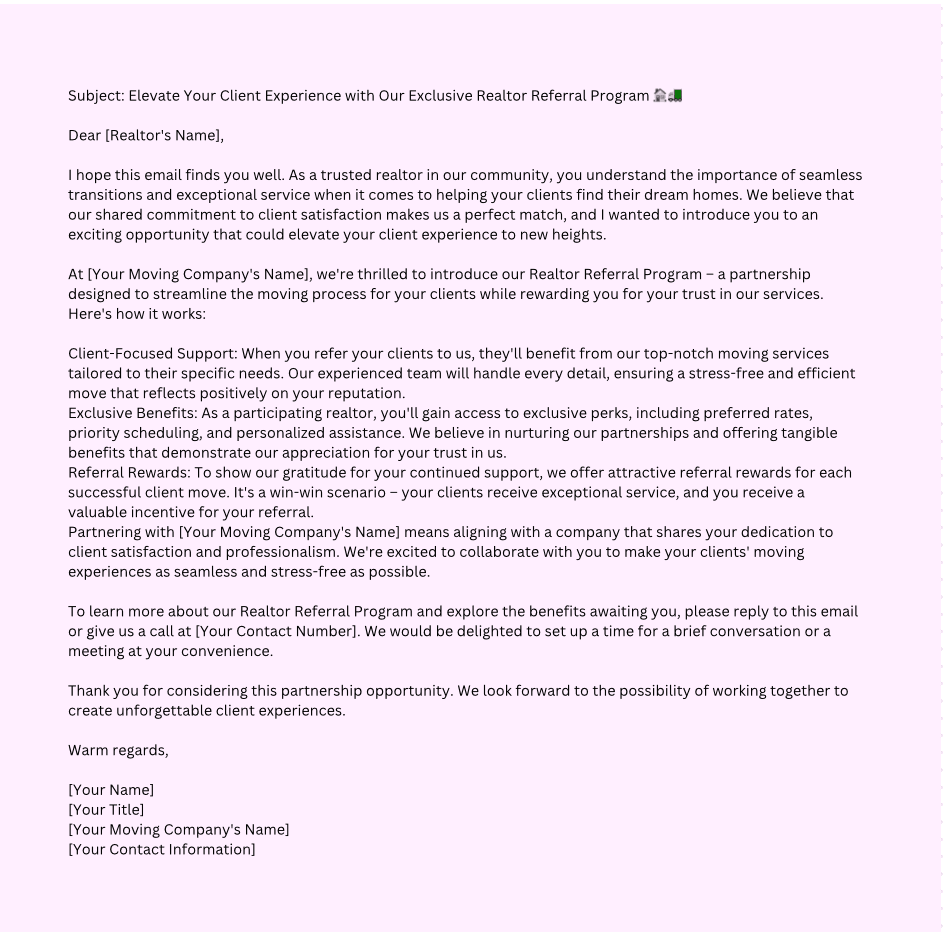 Example of cold email template you can send to realtors in your area.