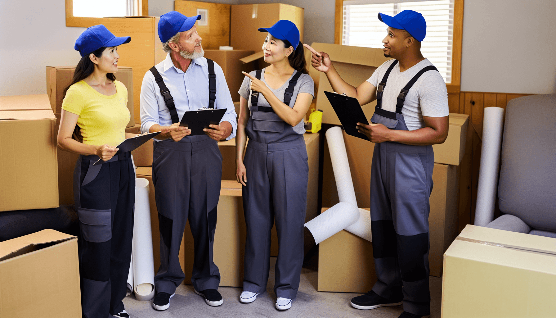A group of movers discussing work-related challenges