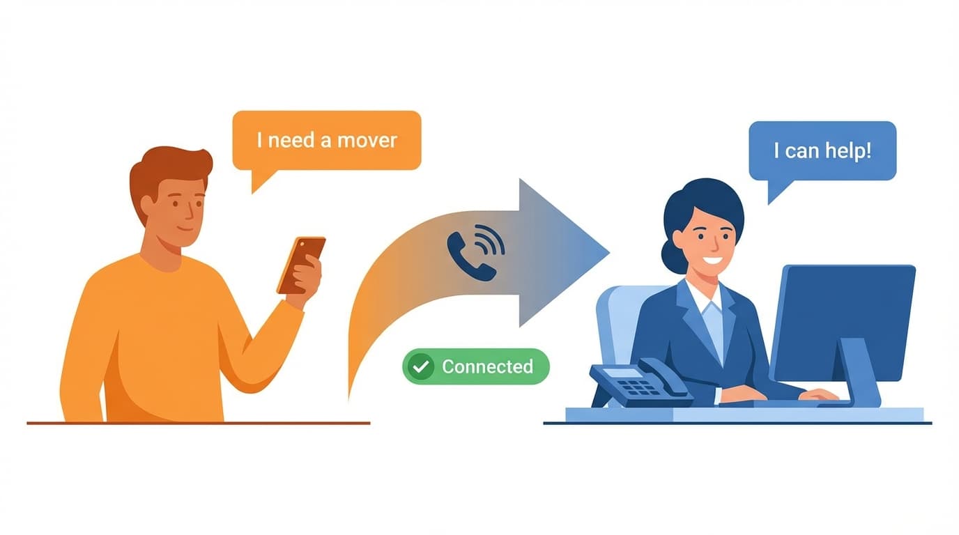 Live call transfer connecting a customer directly to a moving company