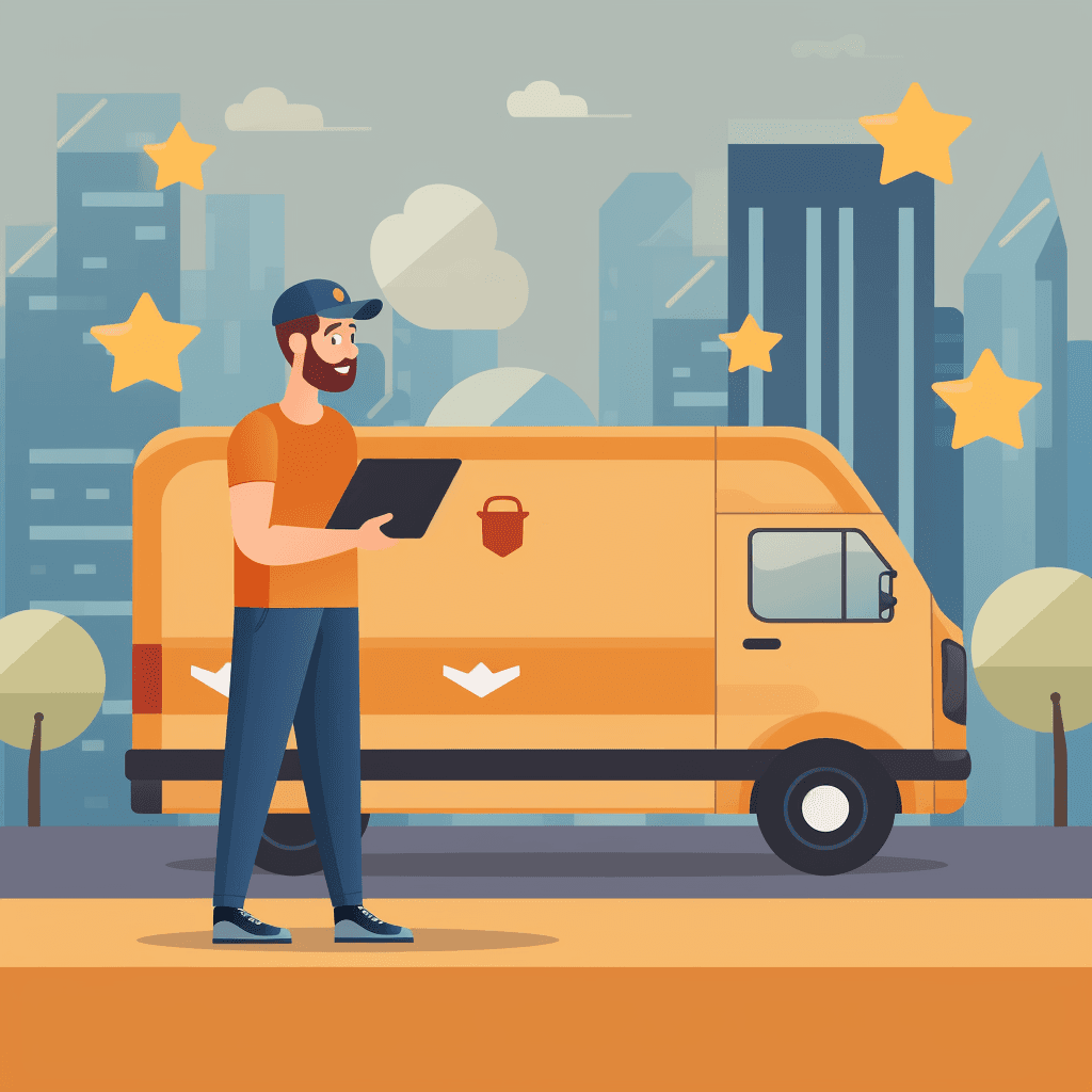 a mover next to his moving truck holding a checklist