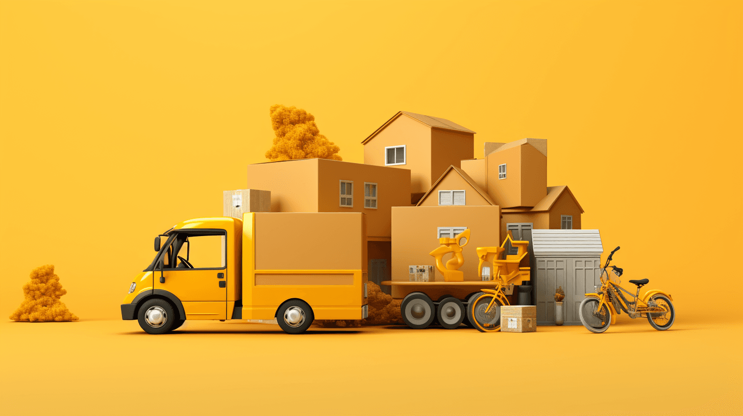 moving truck infant of a house with boxes and few foods