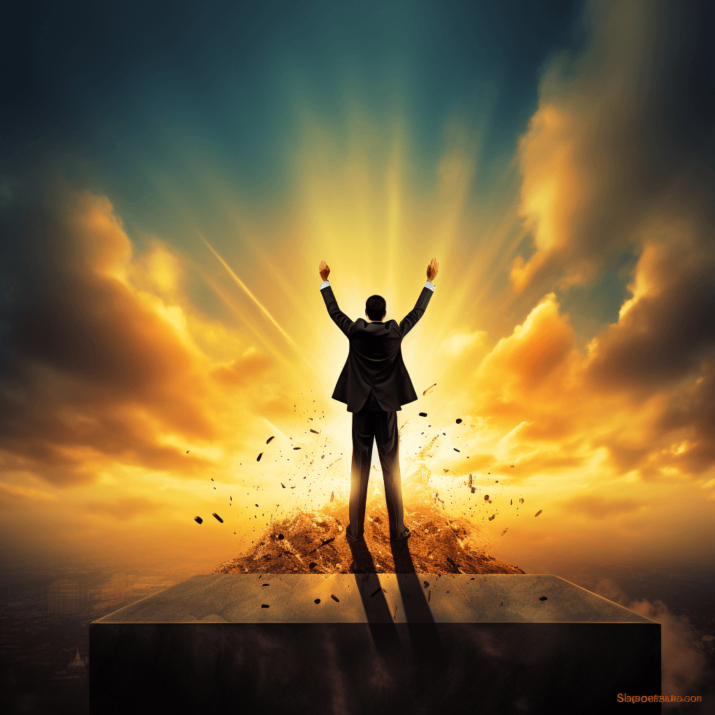 successful man on a platform