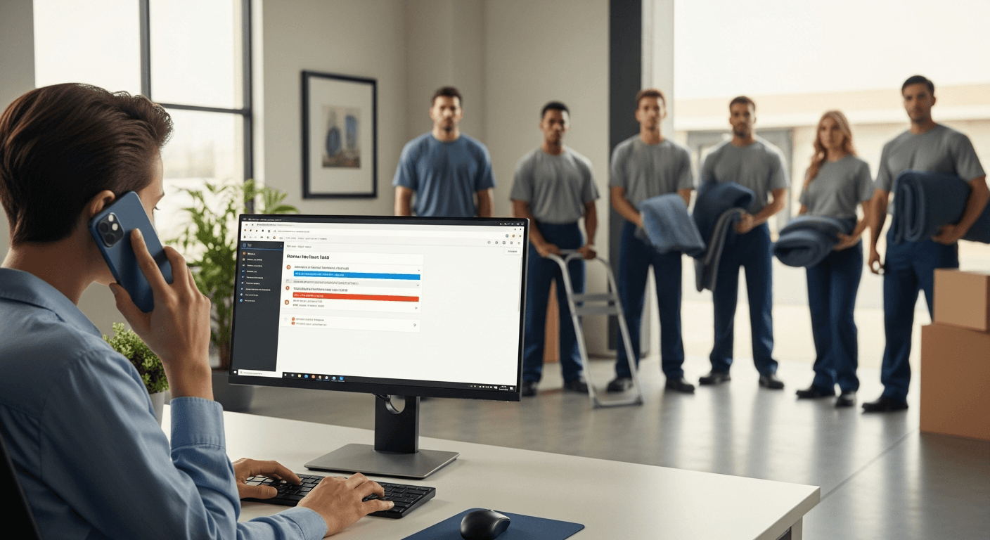 Moving company dispatcher immediately calling back a newly received shared lead while team stands ready