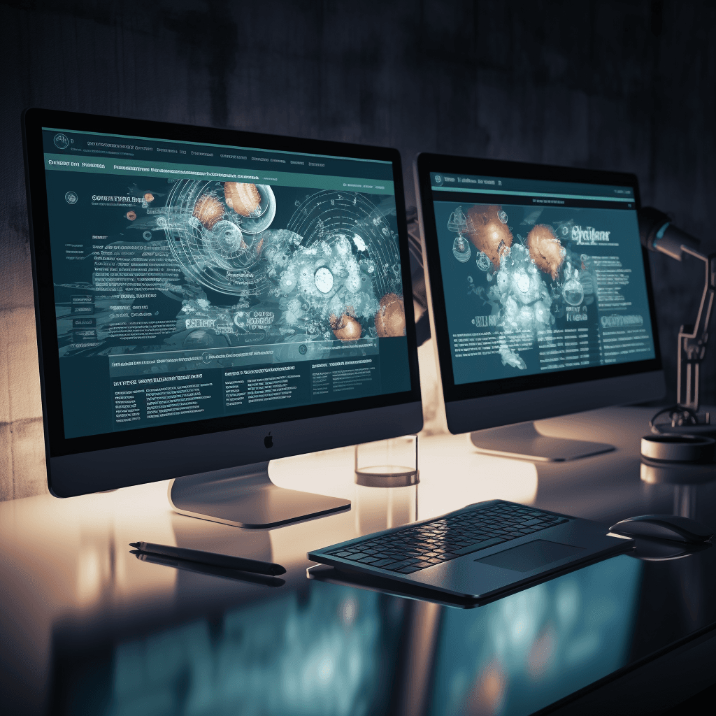 Two computers showing a comparison between technical SEO and content SEO
