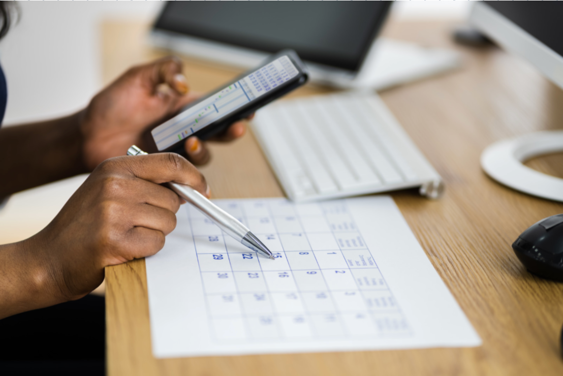 a calendar with jobs,