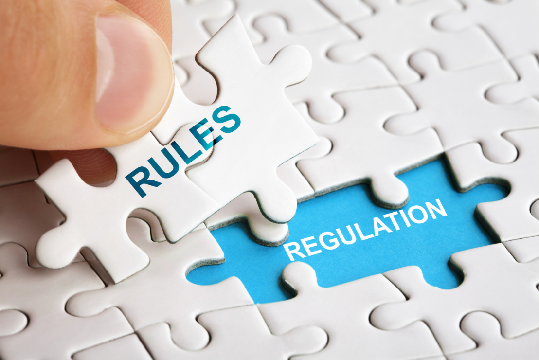 a puzzle with the words rules and regulations