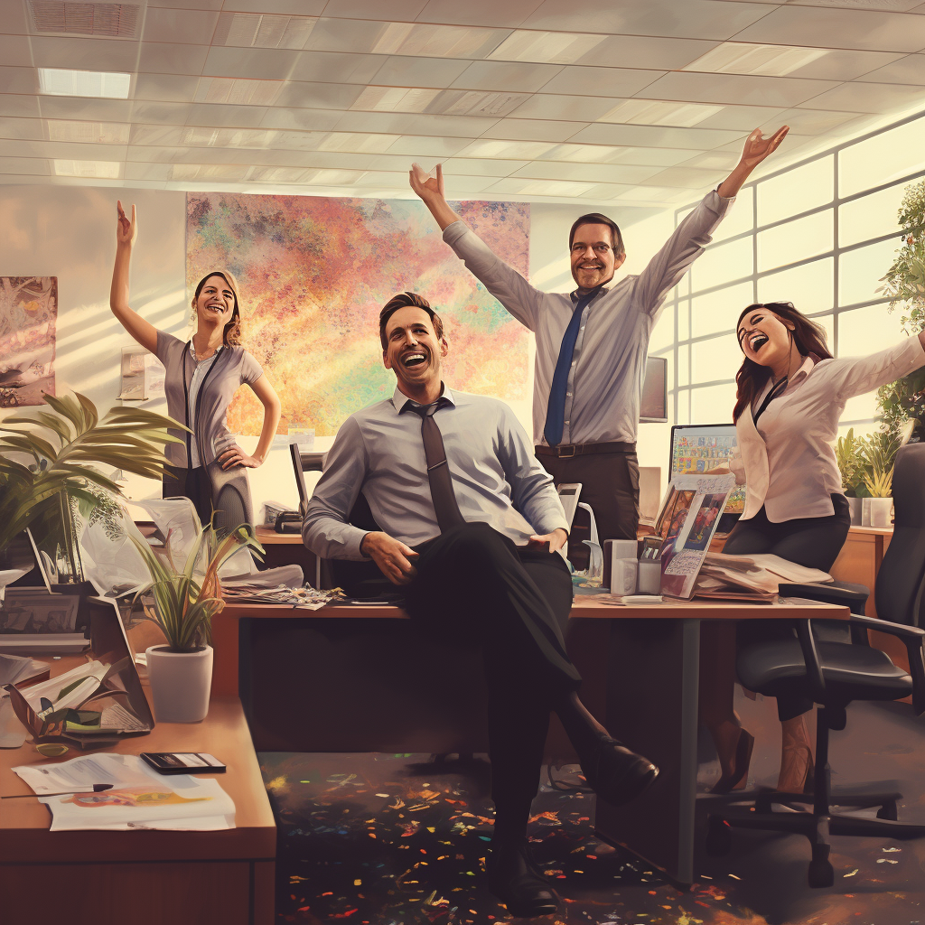 picture of happy employees, office environment