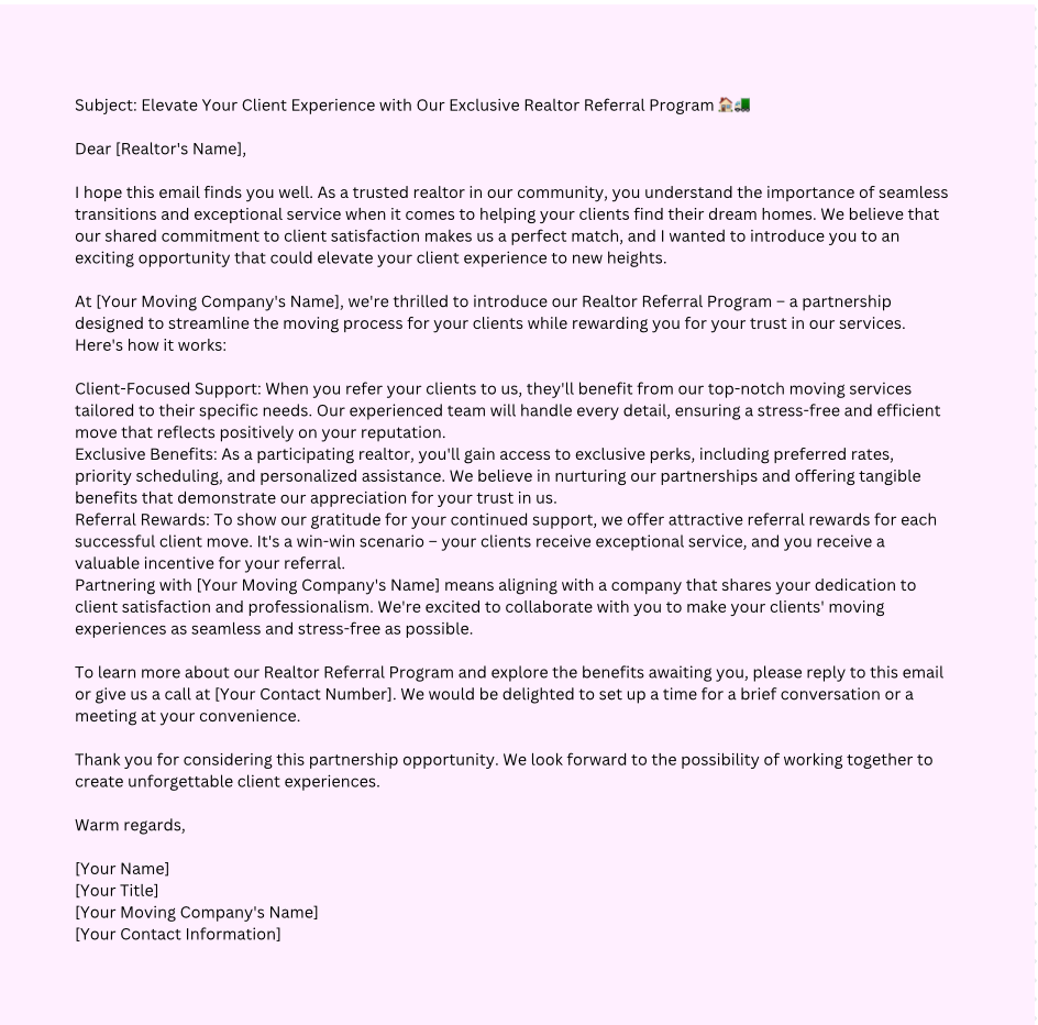 Example of cold email template you can send to realtors in your area.